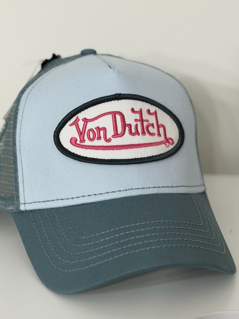 NWT Von Dutch Pale Blue with Pink Logo Trucker Hat - SnapBack - Only 1 Available